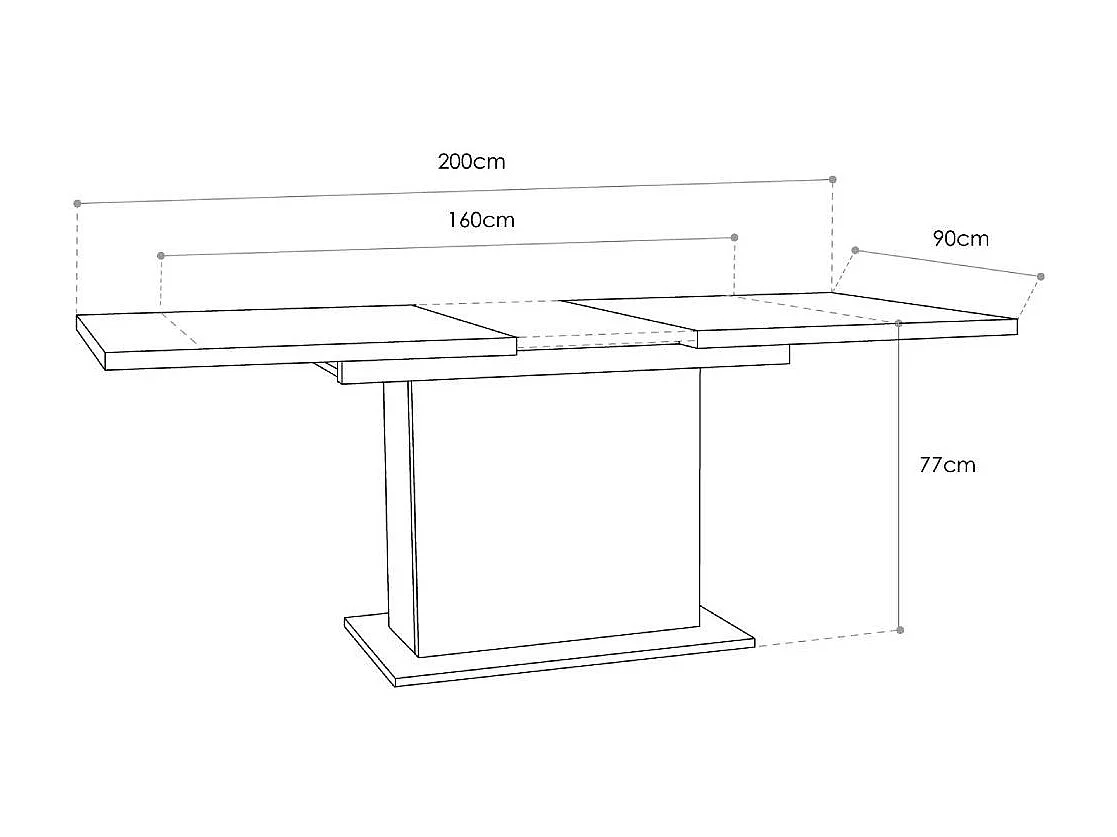 Mesa de comedor extensible de 77x160-200x90 cm de madera oscura con guías metálicas Theo