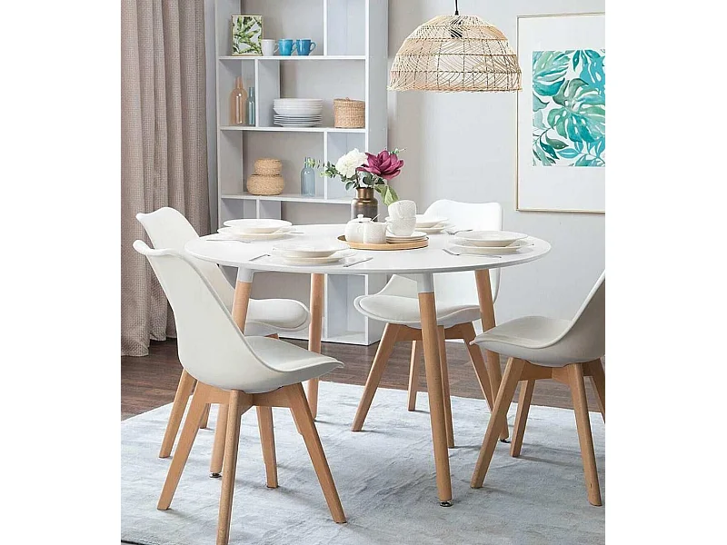 Mesa de comedor redonda extensible de 75x100-140-180x100 cm en color blanco Nórdica