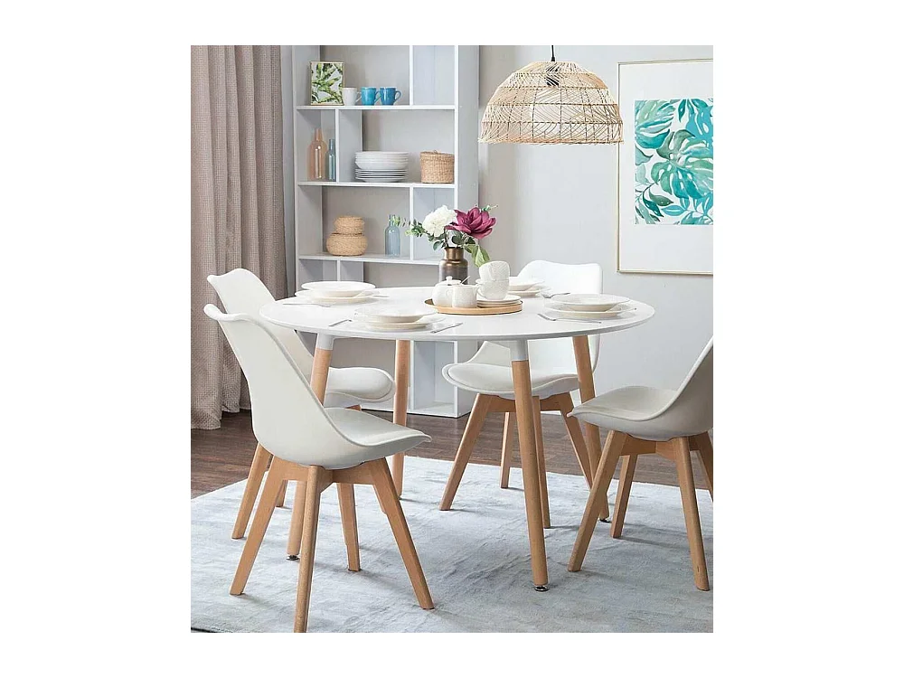 Mesa de comedor redonda extensible de 75x100-140-180x100 cm en color blanco Nórdica