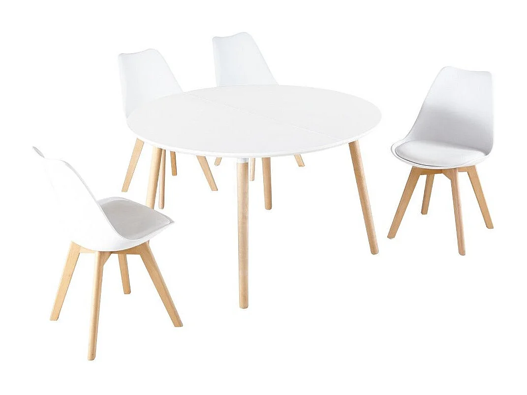 Mesa de comedor redonda extensible de 75x100-140-180x100 cm en color blanco Nórdica