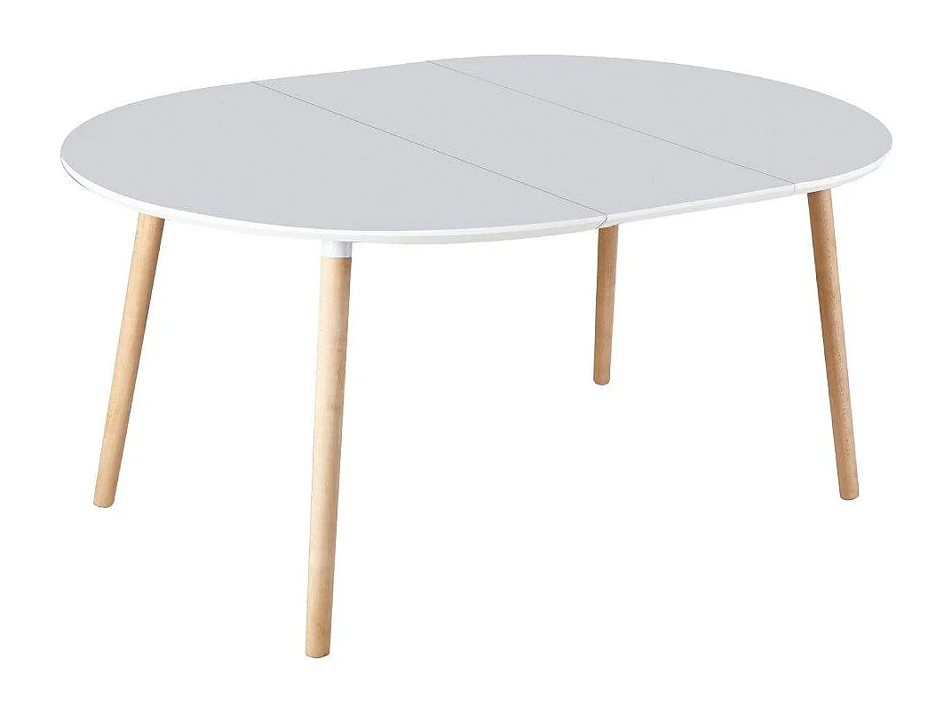 Mesa de comedor redonda extensible de 75x100-140-180x100 cm en color blanco Nórdica