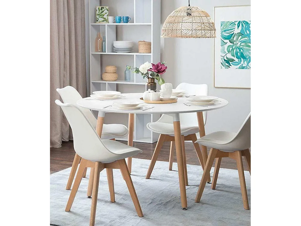 Mesa de comedor redonda extensible de 75x100-140-180x100 cm en color blanco Nórdica