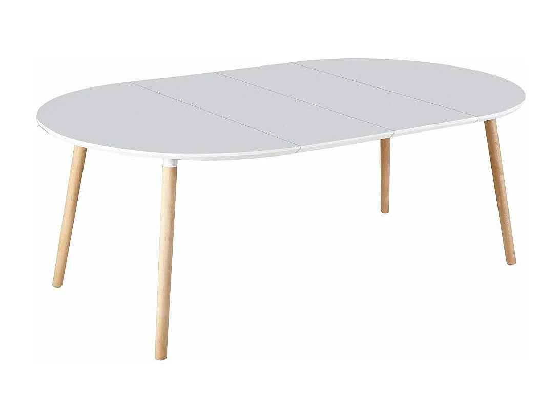 Mesa de comedor redonda extensible de 75x100-140-180x100 cm en color blanco Nórdica