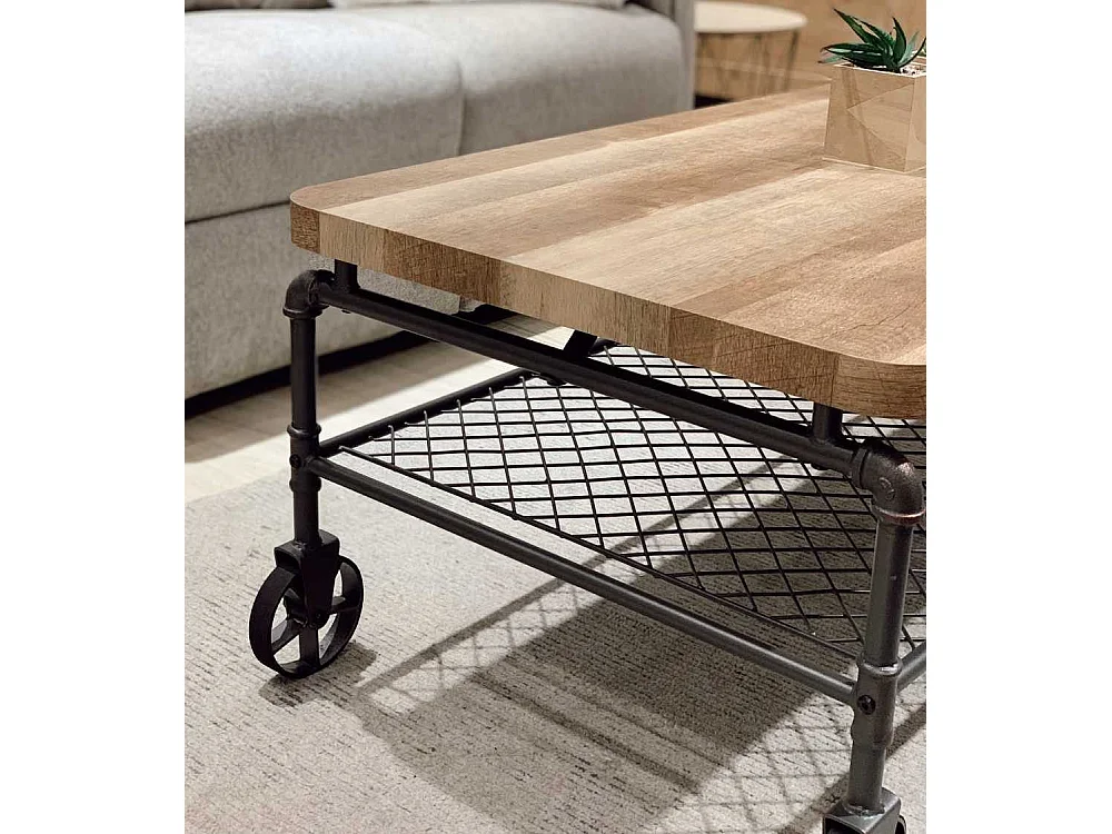 Mesa de centro estilo industrial de 46x126x63 cm en color roble sonoma Rustic