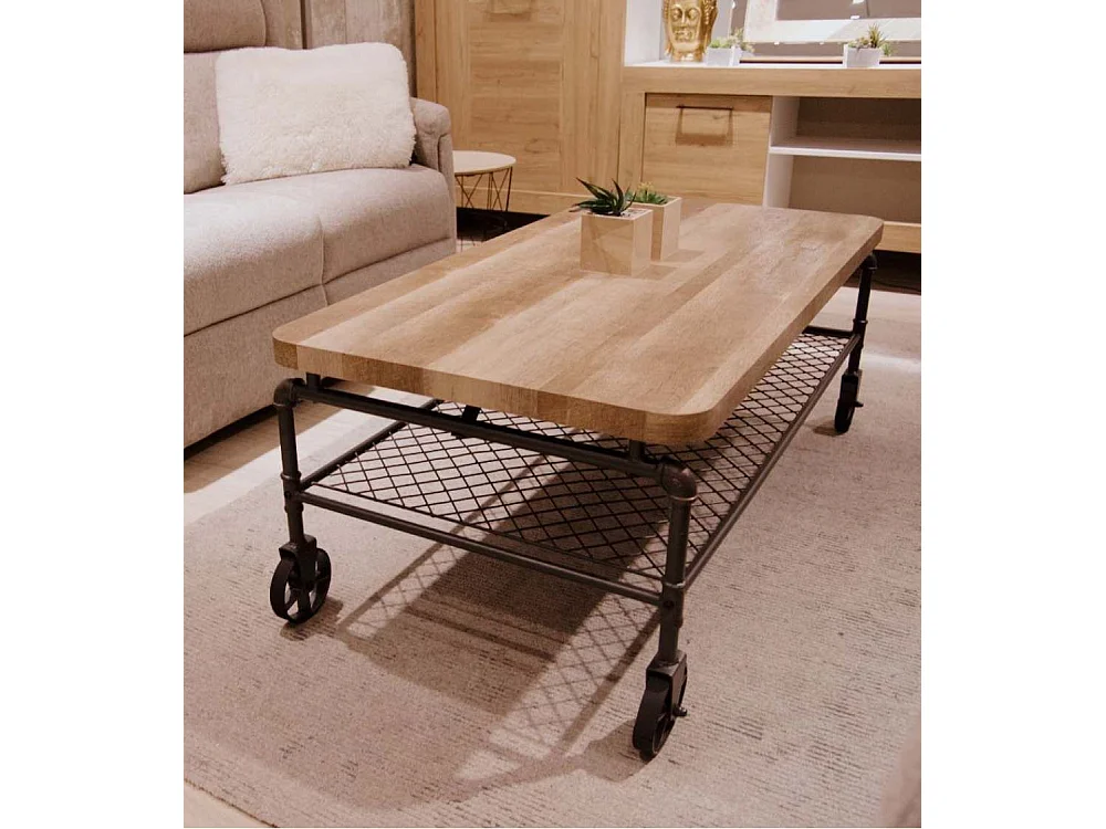 Mesa de centro estilo industrial de 46x126x63 cm en color roble sonoma Rustic