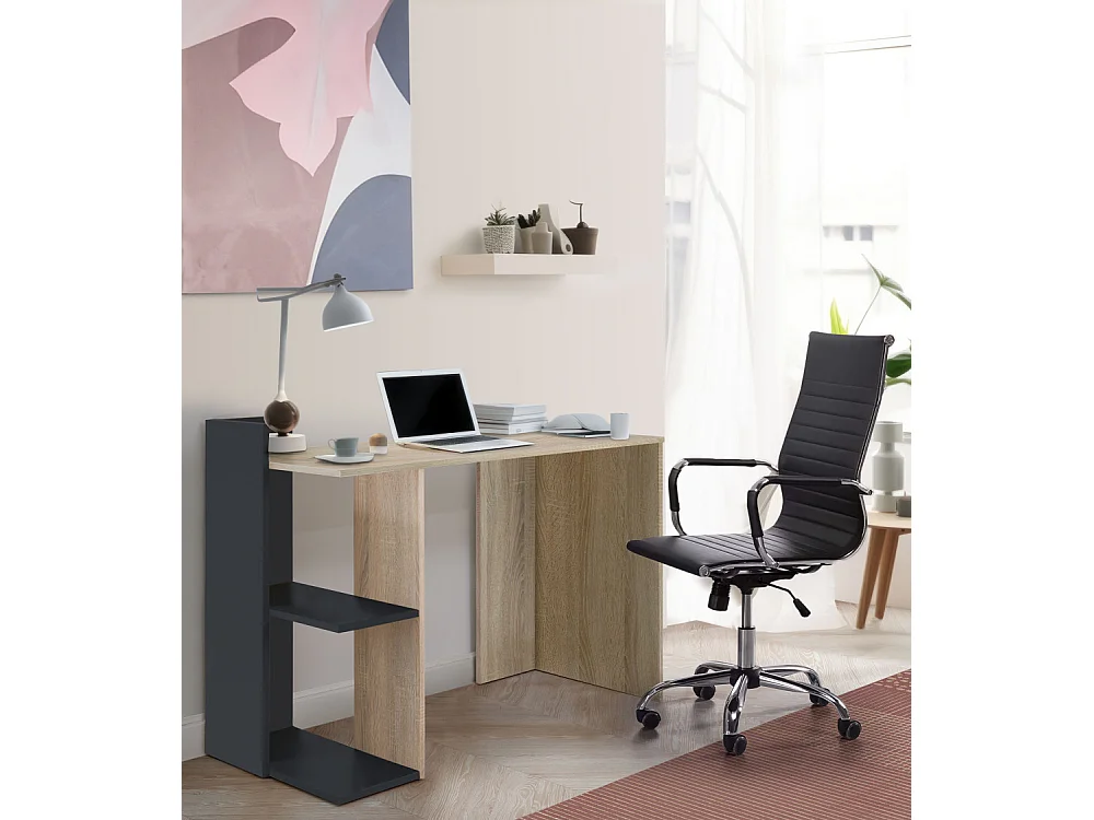 Mesa de escritorio de 120x76x50 cm de estilo industrial en color roble y antracita Tokio