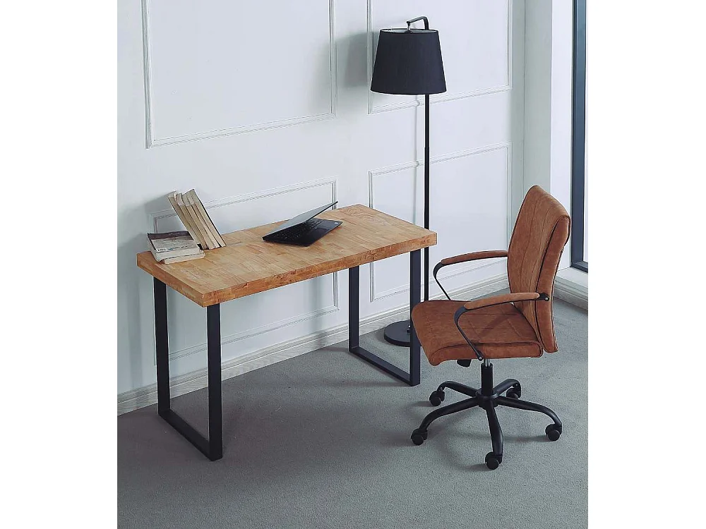 Mesa de estudio estilo industrial de 120x60x73 cm de madera y patas negras Darek