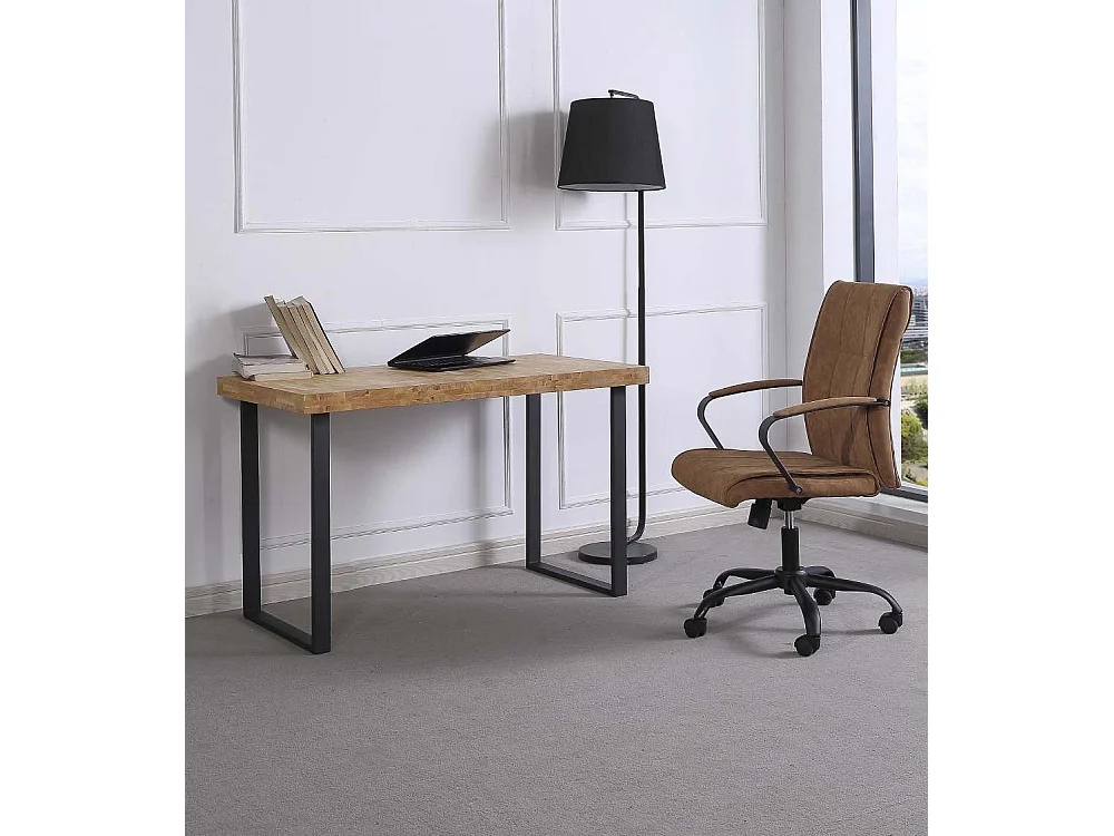 Mesa de estudio estilo industrial de 120x60x73 cm de madera y patas negras Darek