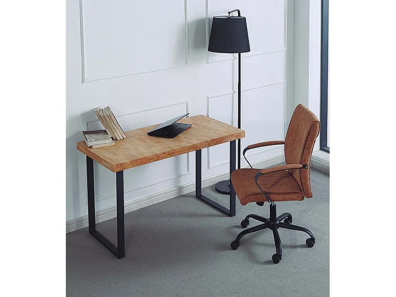 Mesa de estudio estilo industrial de 120x60x73 cm de madera y patas negras Darek