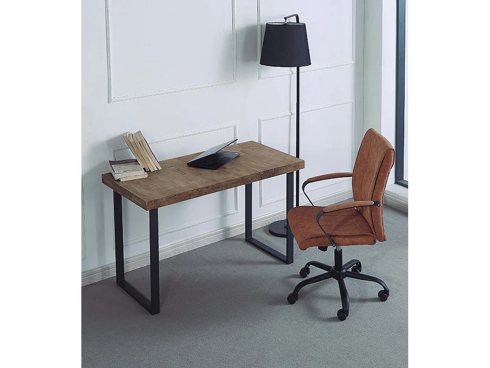 Mesa de estudio estilo industrial de 120x60x73 cm de madera oscura y patas negras Darek