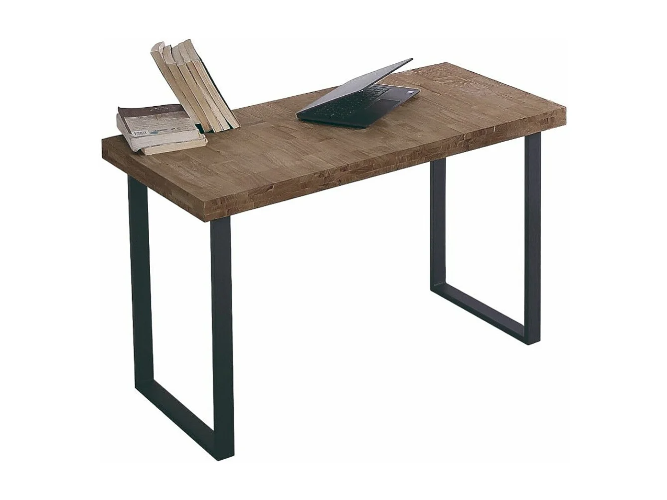 Mesa de estudio estilo industrial de 120x60x73 cm de madera oscura y patas negras Darek