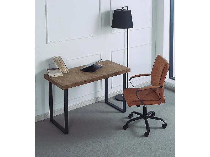 Mesa de estudio estilo industrial de 120x60x73 cm de madera oscura y patas negras Darek