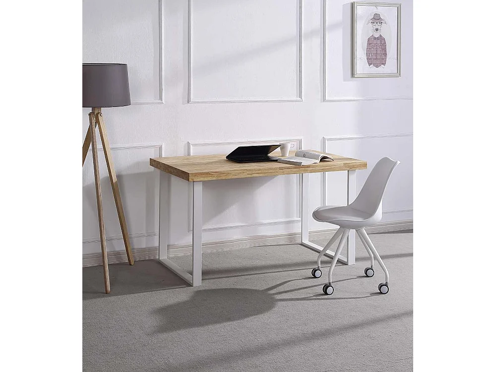 Mesa de estudio estilo industrial de 120x60x73 cm de madera y patas blancas Darek