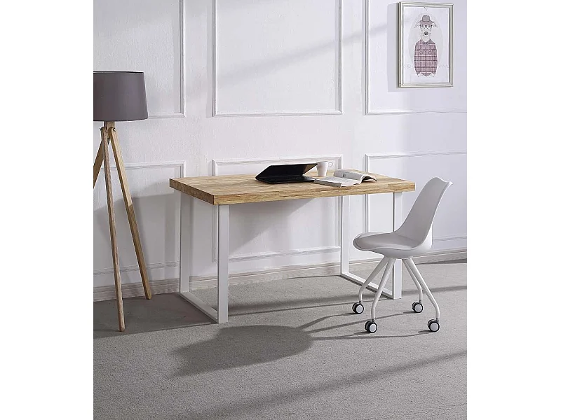 Mesa de estudio estilo industrial de 120x60x73 cm de madera y patas blancas Darek