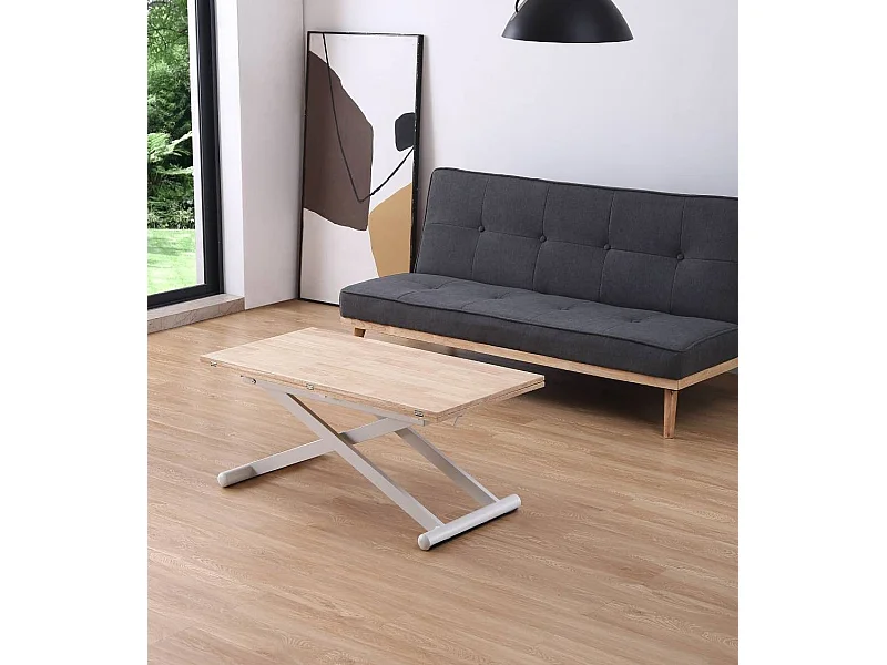 Mesa de centro convertible en mesa de comedor de 49-76x110-114x57-110 cm pata blanca Xana