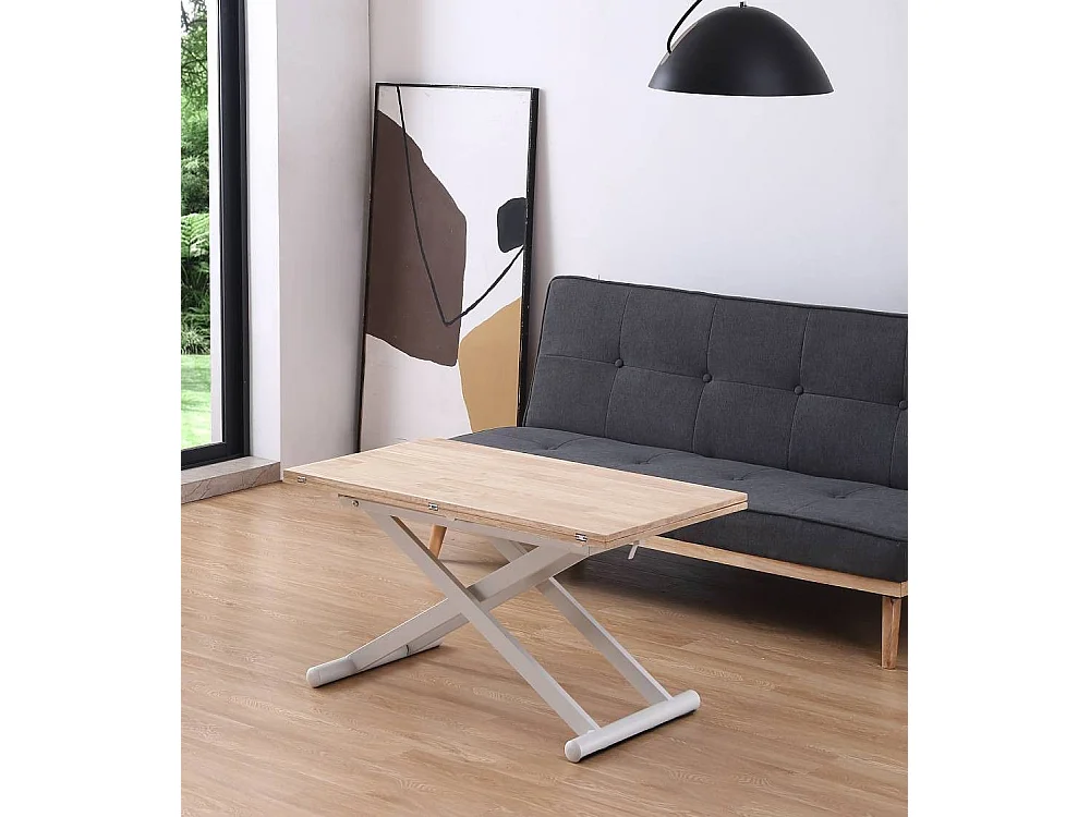 Mesa de centro convertible en mesa de comedor de 49-76x110-114x57-110 cm pata blanca Xana