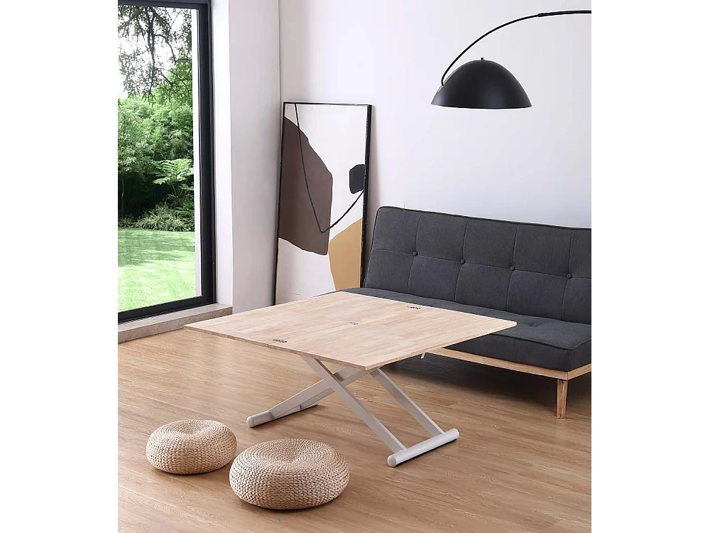 Mesa de centro convertible en mesa de comedor de 49-76x110-114x57-110 cm pata blanca Xana