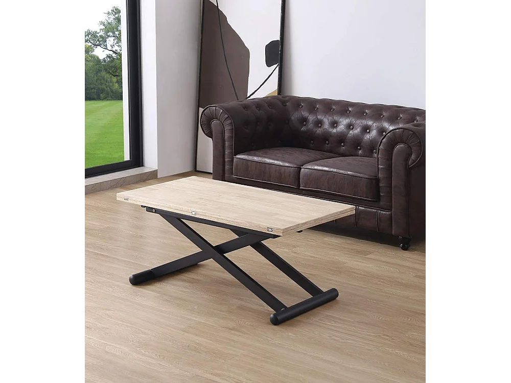 Mesa de centro convertible en mesa de comedor de 49-76x110-114x57-110 cm pata negra Xana