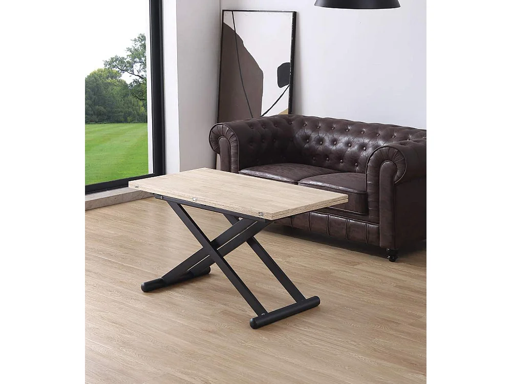 Mesa de centro convertible en mesa de comedor de 49-76x110-114x57-110 cm pata negra Xana