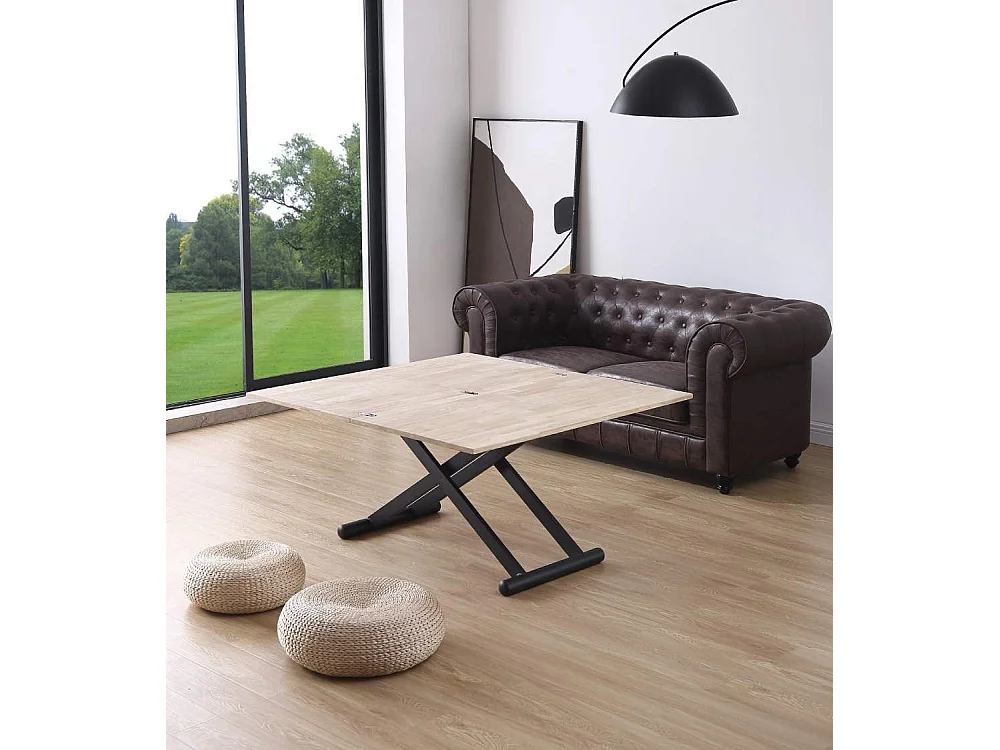 Mesa de centro convertible en mesa de comedor de 49-76x110-114x57-110 cm pata negra Xana