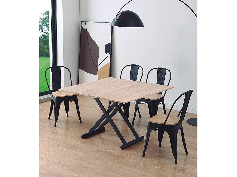 Mesa de centro convertible en mesa de comedor de 49-76x110-114x57-110 cm pata negra Xana