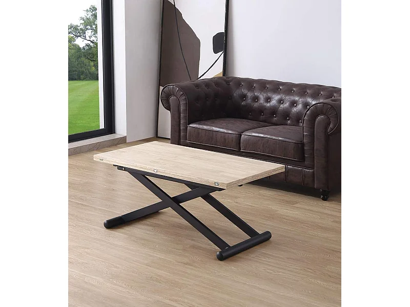 Mesa de centro convertible en mesa de comedor de 49-76x110-114x57-110 cm pata negra Xana