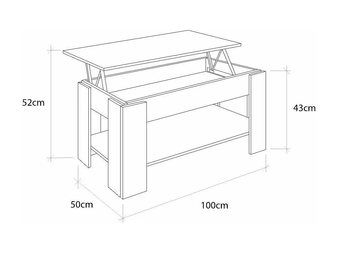 Mesa de centro elevable de 100x43x50 cm de estilo moderno en color blanco Premier 3