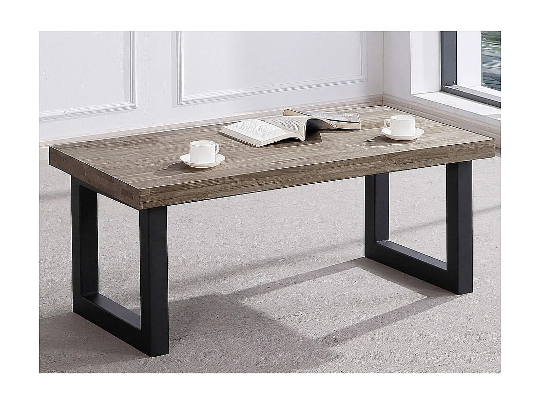 Mesa de centro elevable de 120x60x48 cm con sobre de madera oscura y patas negras Darek
