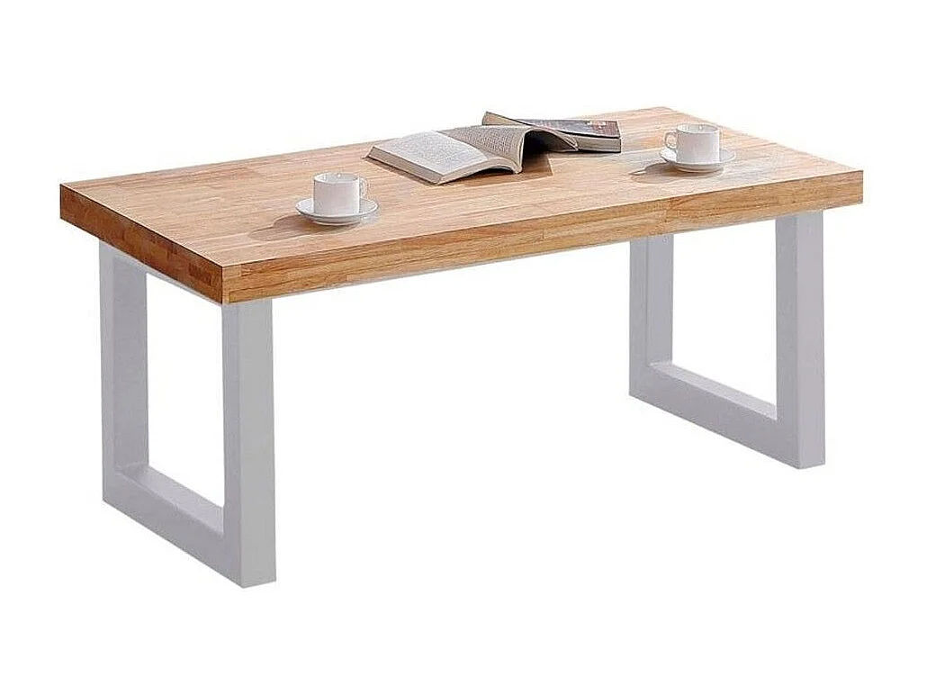 Mesa de centro elevable de 120x60x48 cm con sobre de madera y patas blancas Darek
