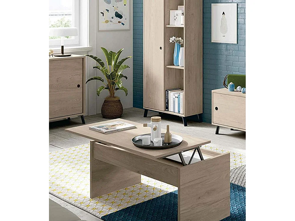 Mesa de centro elevable de 100x45x50 cm de estilo moderno en color roble Premier