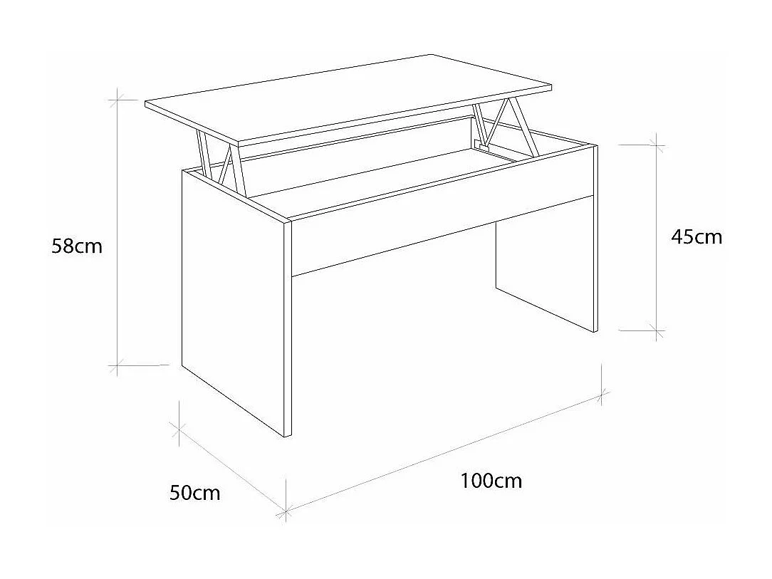 Mesa de centro elevable de 100x45x50 cm de estilo moderno en color roble Premier