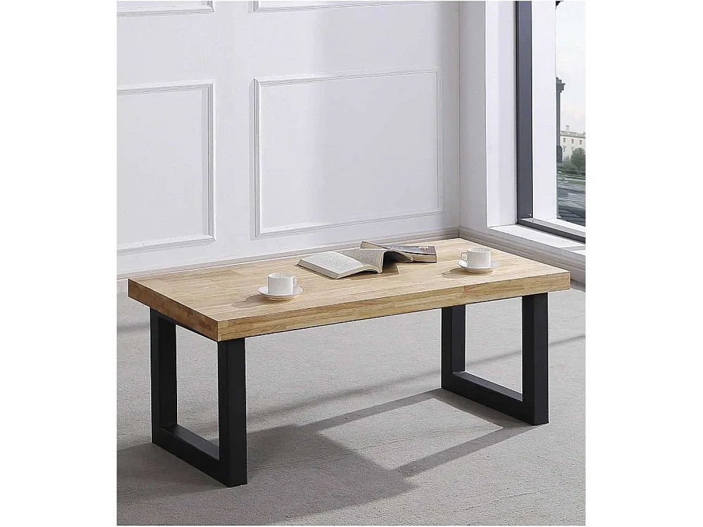 Mesa de centro elevable de 120x60x48 cm con sobre de madera y patas negras Darek