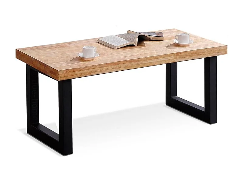 Mesa de centro elevable de 120x60x48 cm con sobre de madera y patas negras Darek