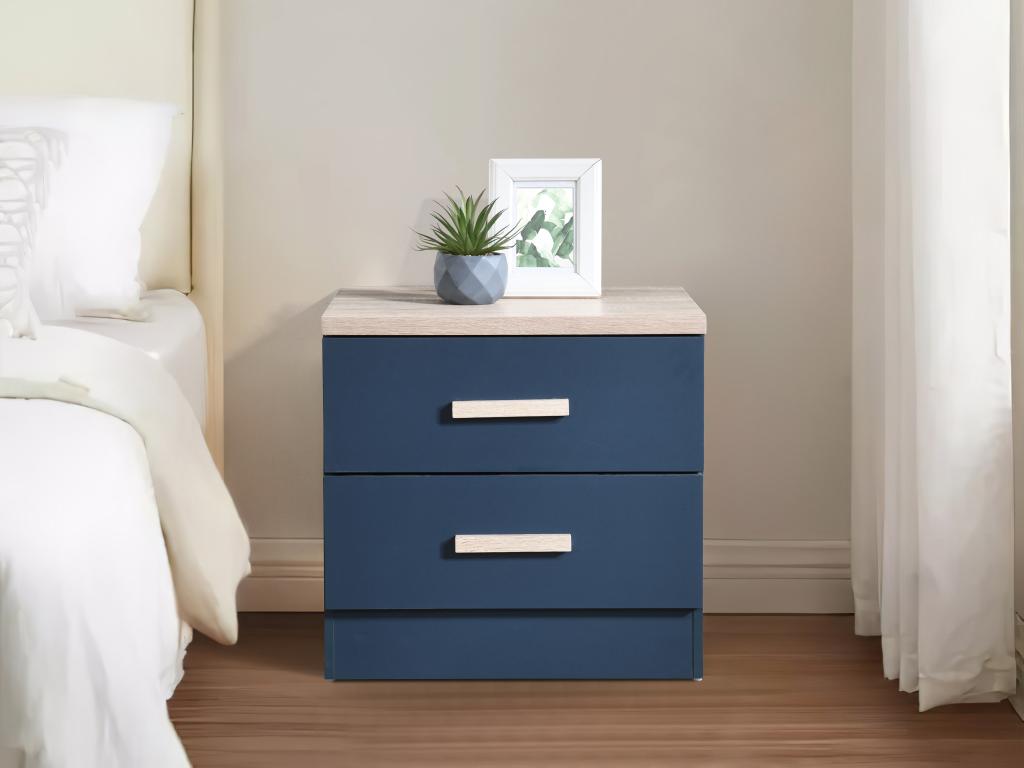Lot de 2 tables de chevet avec 2 tiroirs - Bleu et naturel - SKAIDO