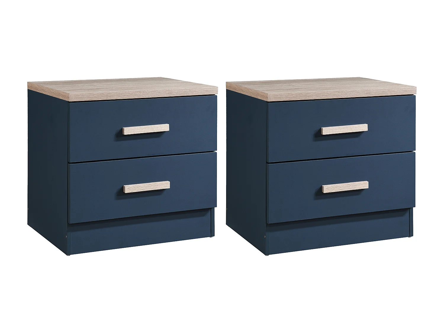 Conjunto de 2 mesas de cabeceira com 2 gavetas azul e natural - SKAIDO