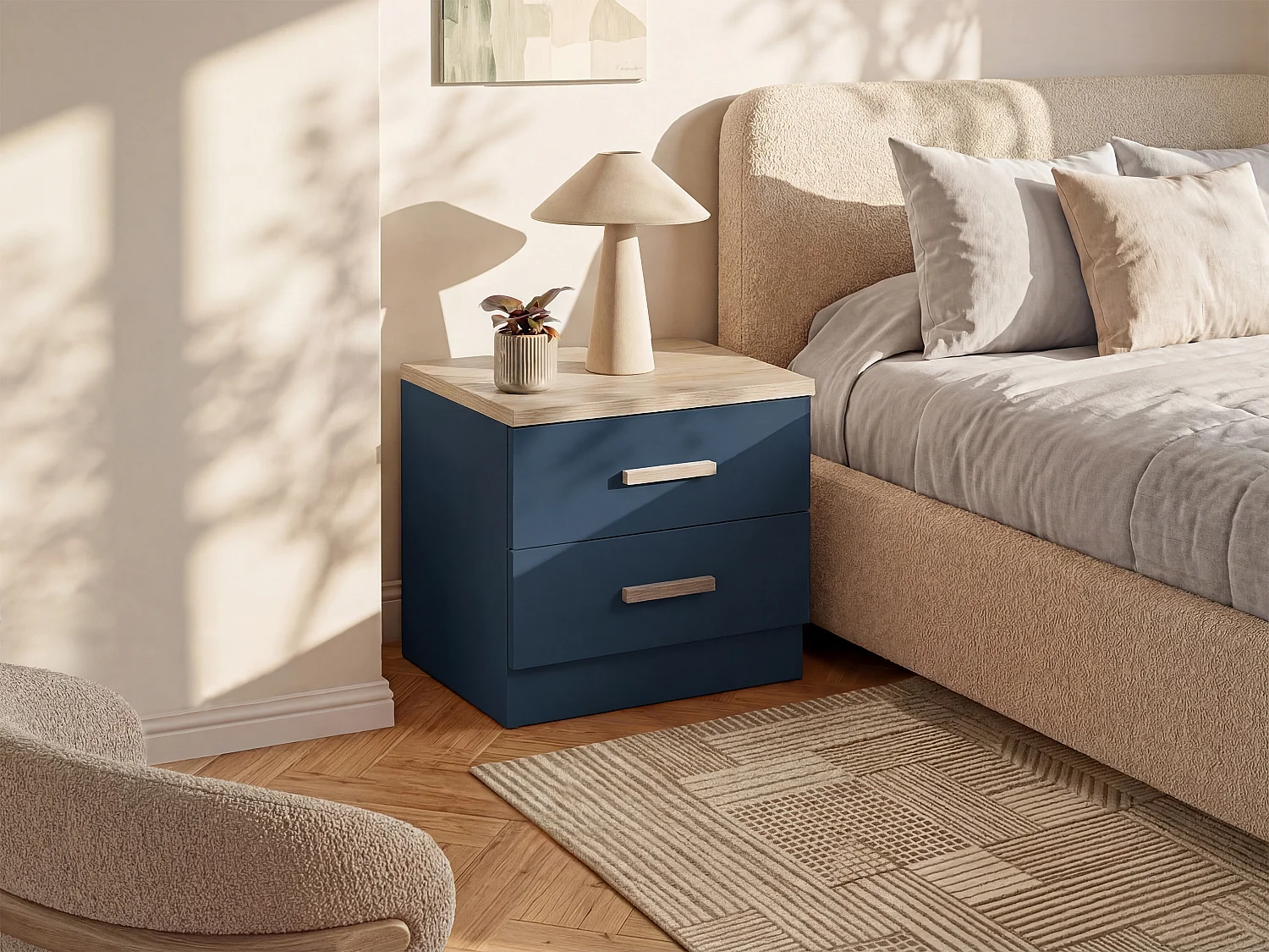 Comodino con 2 cassetti Blu e Naturale - Lotto di 2 - SKAIDO