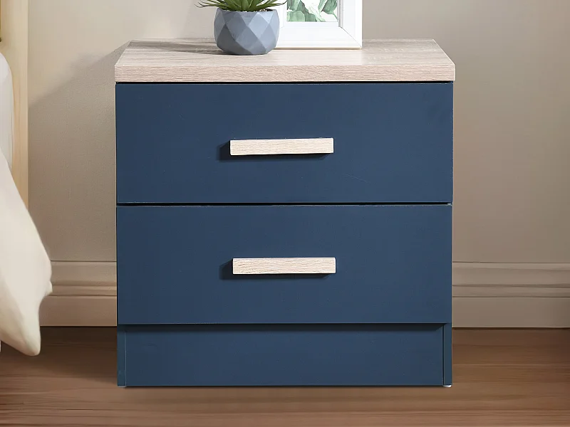 Lot de 2 tables de chevet avec 2 tiroirs - Bleu et naturel - SKAIDO