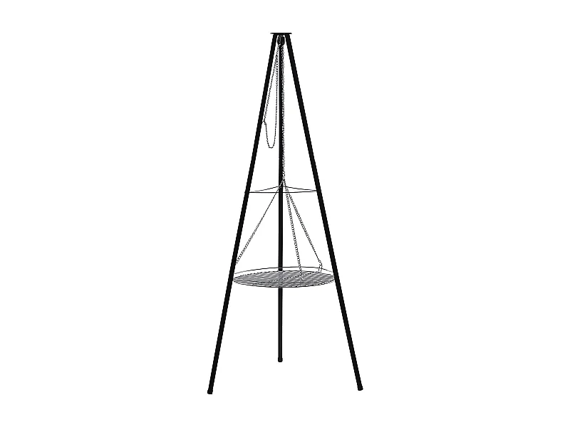 Schwenkgrill schwarz aus Stahl Dreibein mit Grillrost höhenverstellbar Gelai