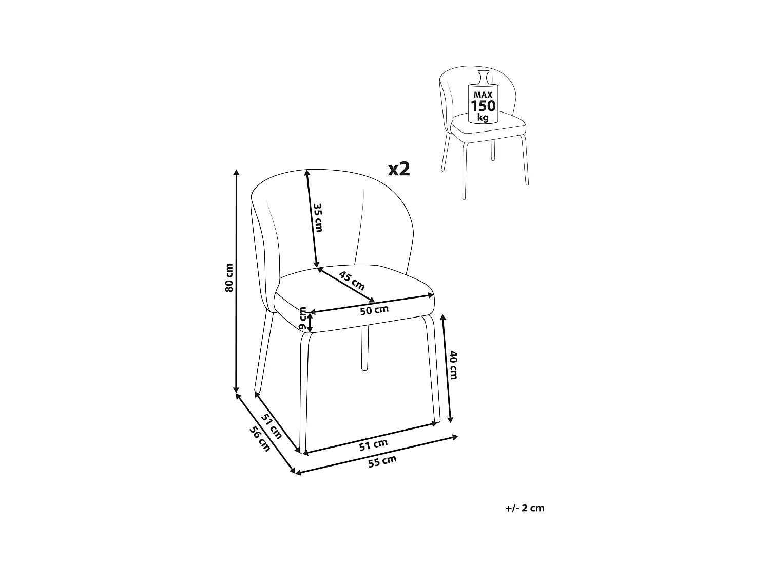 Zestaw 2 krzeseł do jadalni ZANA Biały