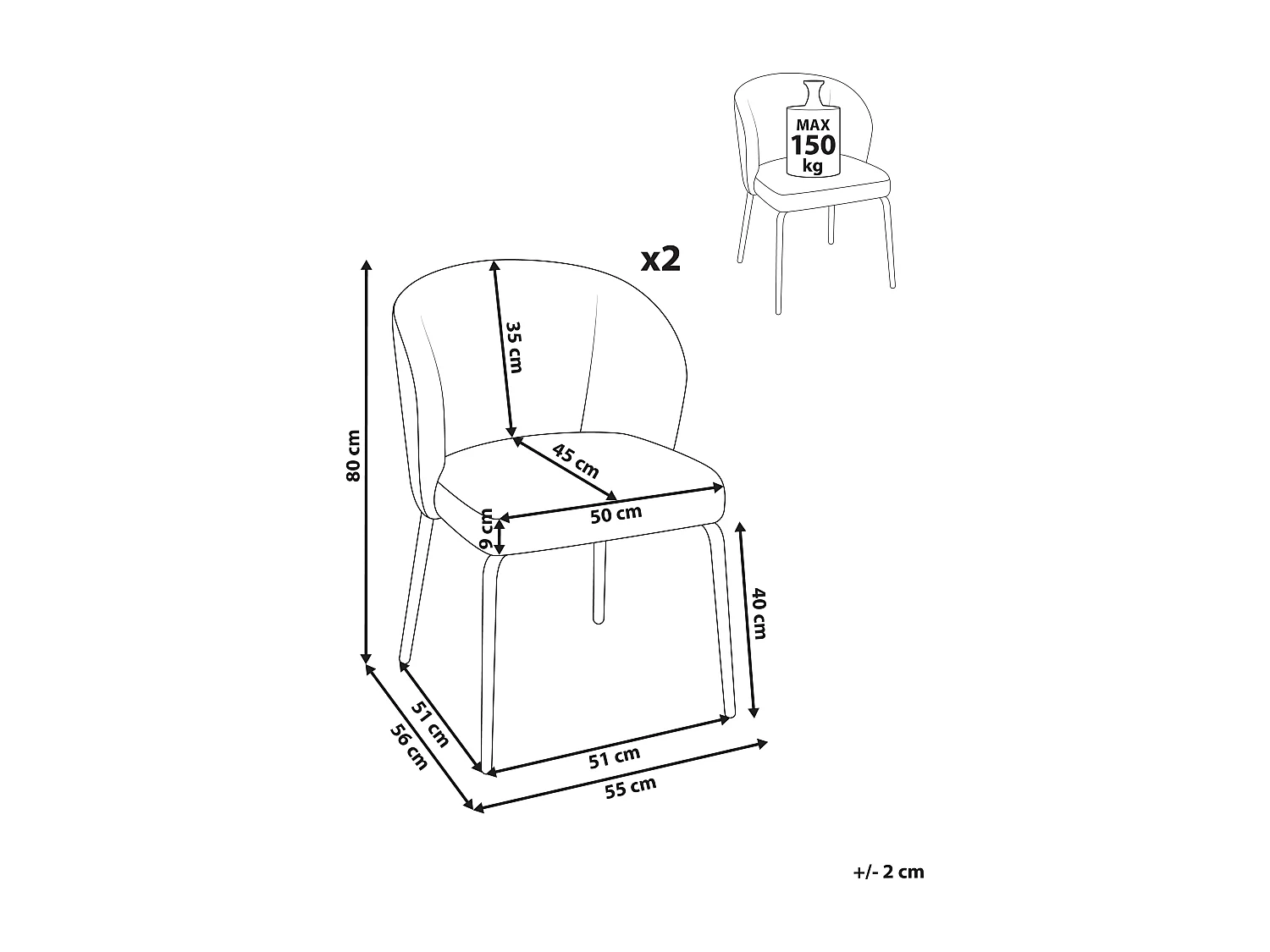 Lot de 2 chaises de salle à manger ZANA Blanc