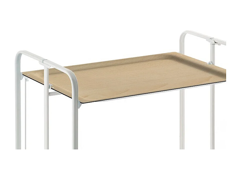 Chariot pliant à roulettes, , table pliante roulante - Structure métallique blanche, 2 niveaux en stratifié couleur Hêtre - 72*66*43 cm - BAUHAUS
