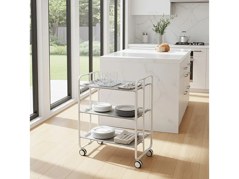 DON HIERRO - Carrito auxiliar plegable BAUHAUS blanco con ruedas – 3 niveles y 3 posiciones-
