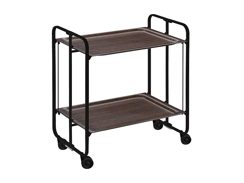 Carrito auxiliar plegable con ruedas - Estructura metálica negra, 2 estantes laminados color Wenghe – 72*66*43 cm - BAUHAUS
