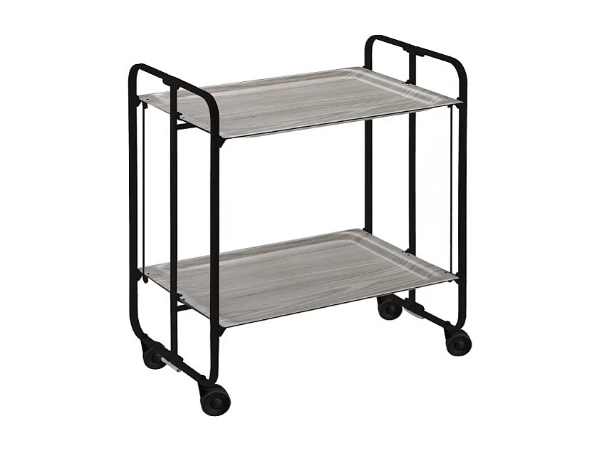 Chariot pliant à roulettes, table pliante roulante - Structure métallique noire, 2 niveaux en stratifié couleur Frêne - 72*66*43 cm - BAUHAUS
