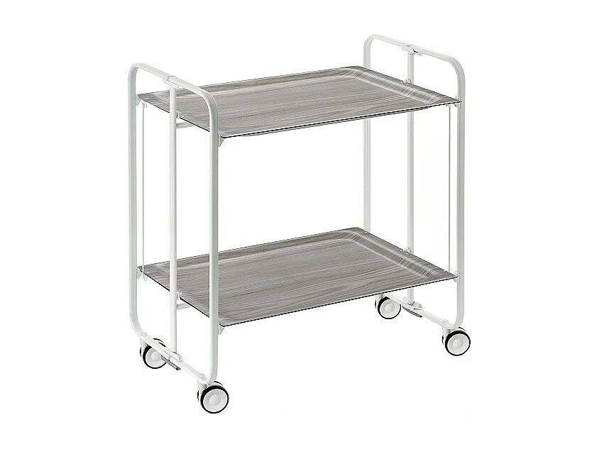 Chariot pliant à roulettes, , table pliante roulante - Structure métallique blanche, 2 niveaux en stratifié couleur Frêne - 72*66*43 cm - BAUHAUS