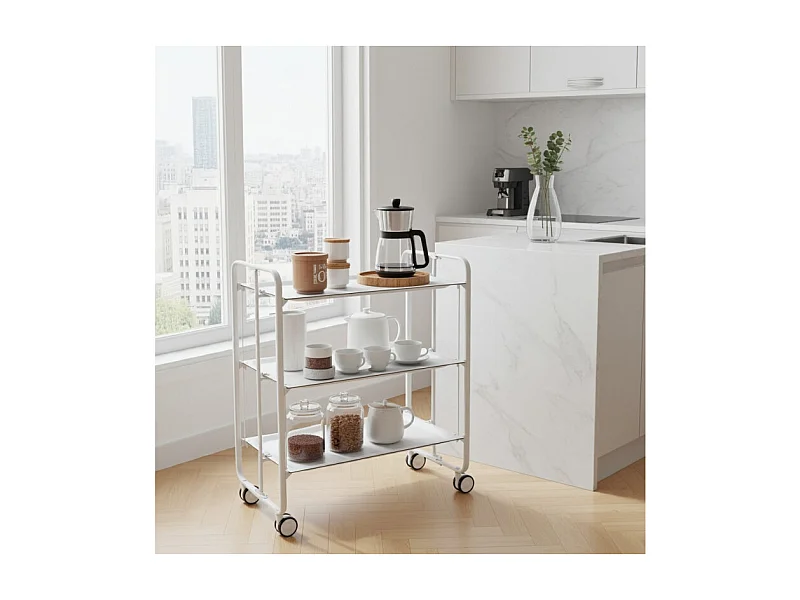 Carrello pieghevole da cucina BAUHAUS, 3 vassoi. Struttura bianca