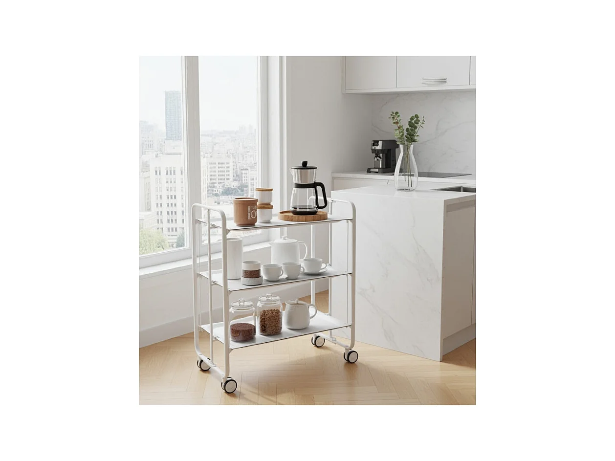 Desserte pliante 3 niveaux avec roulettes – Structure blanche, BAUHAUS