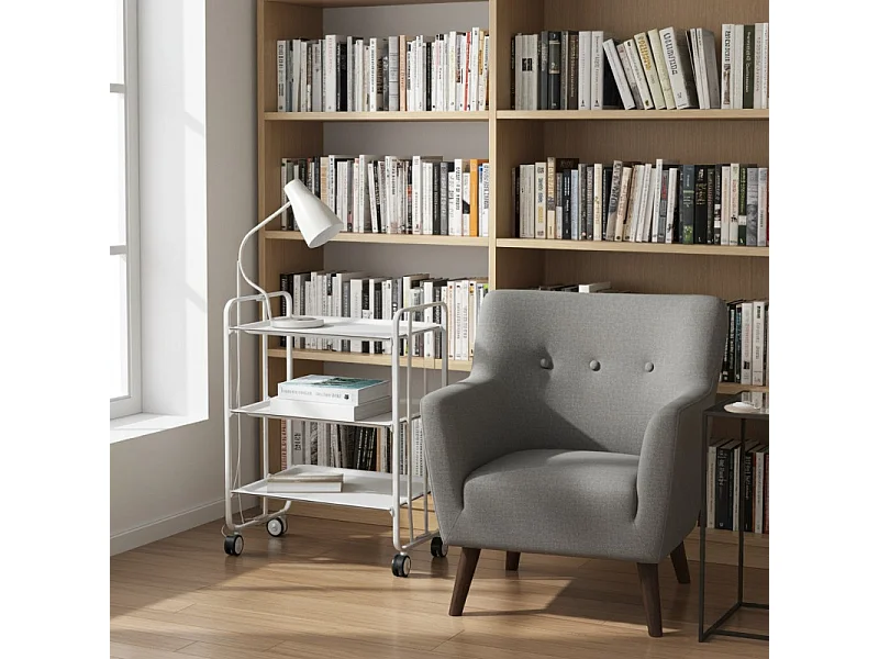 Desserte pliante BAUHAUS avec roulettes – Structure blanche, 3 niveaux, 3 positions