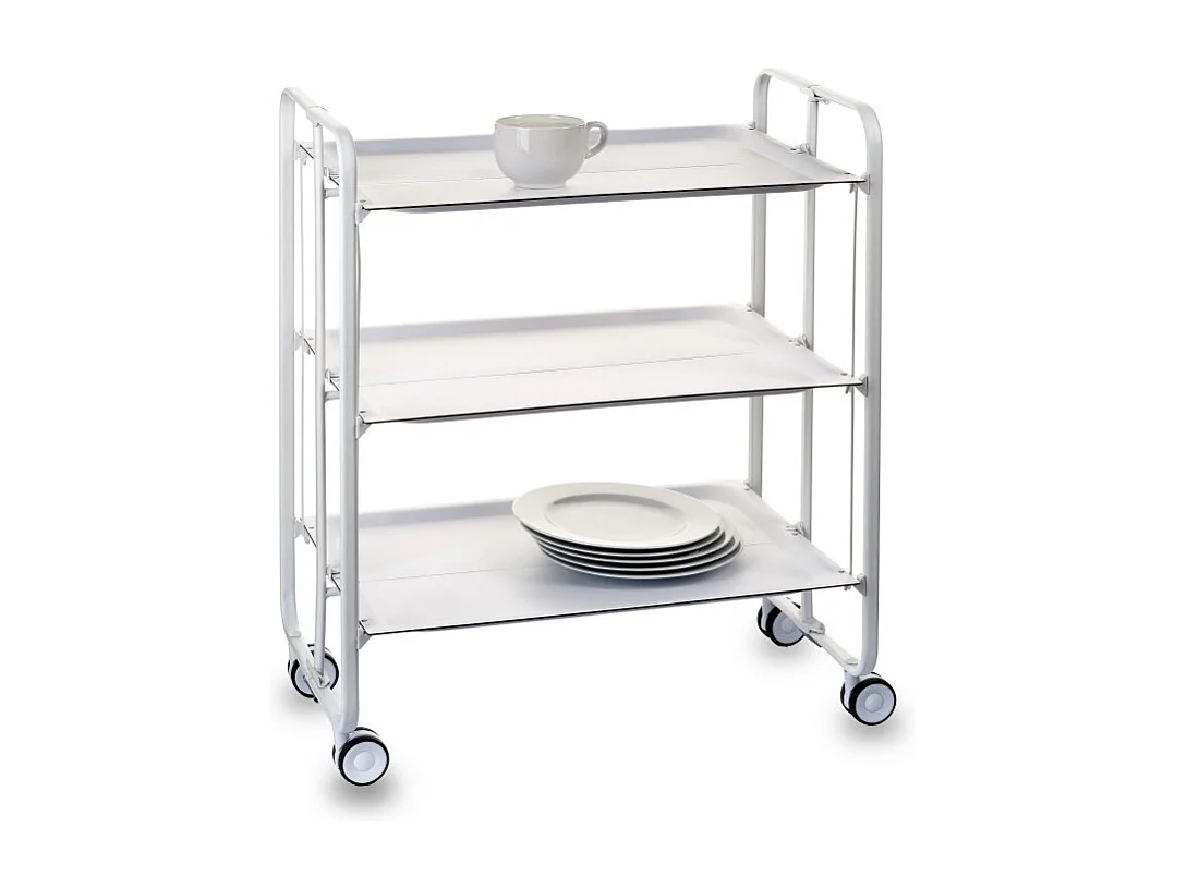 Desserte pliante BAUHAUS avec roulettes – Structure blanche, 3 niveaux, 3 positions