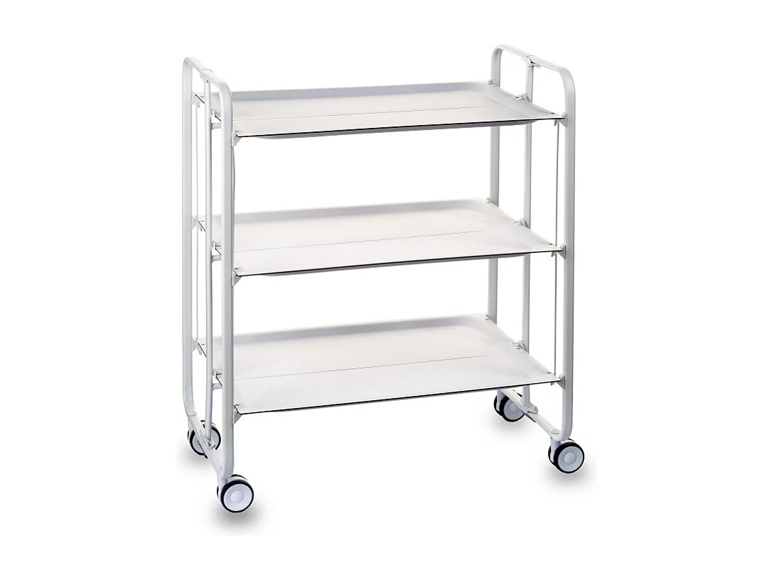 Klappbarer Servierwagen BAUHAUS mit Rollen – Metallgestell weiß, 3 Ebenen, 3 Positionen